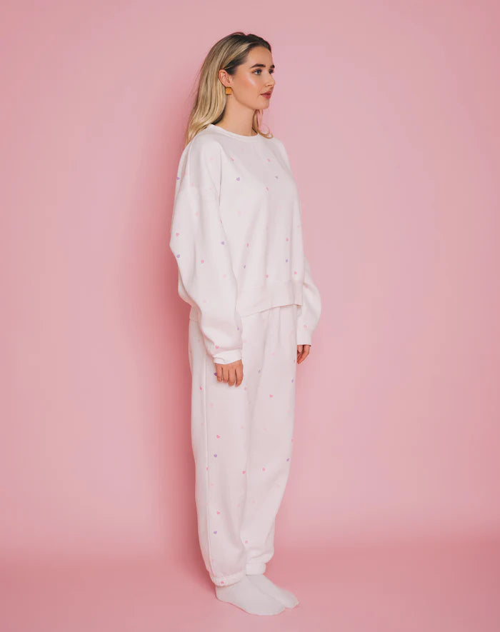 BRUNETTE THE LABEL | All Over Tiny Heart Oversized Jogger | cream with multi