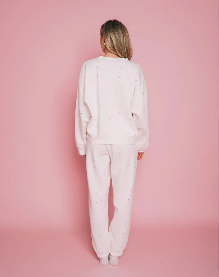 BRUNETTE THE LABEL | All Over Tiny Heart Oversized Jogger | cream with multi