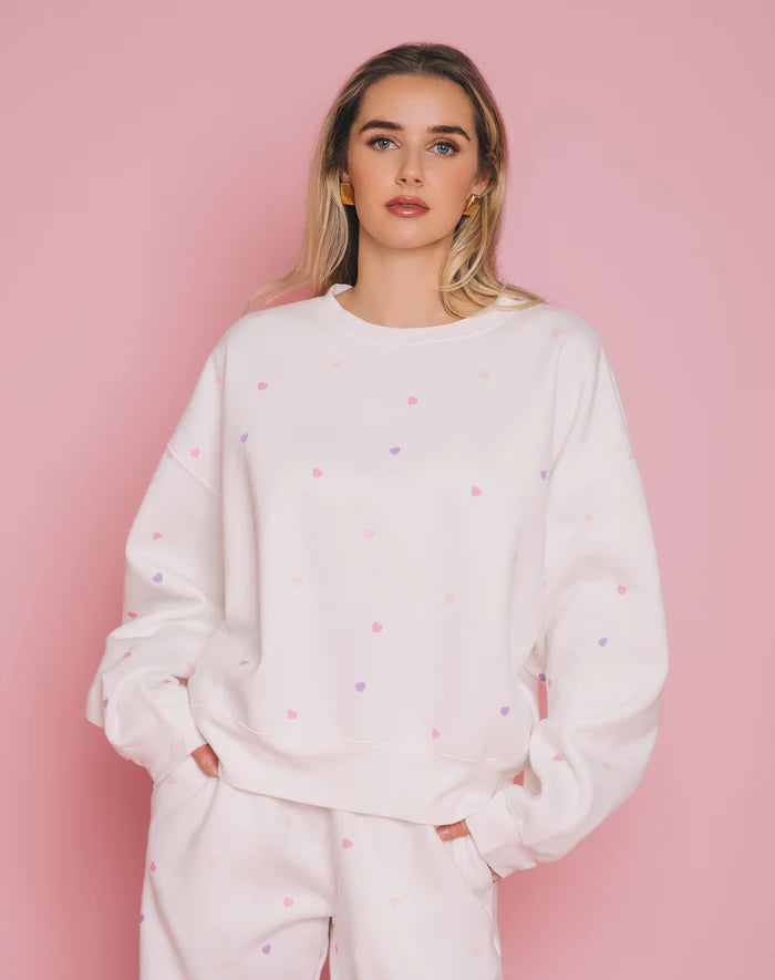BRUNETTE THE LABEL | All Over Tiny Heart Girlfriend Crew | cream with multi