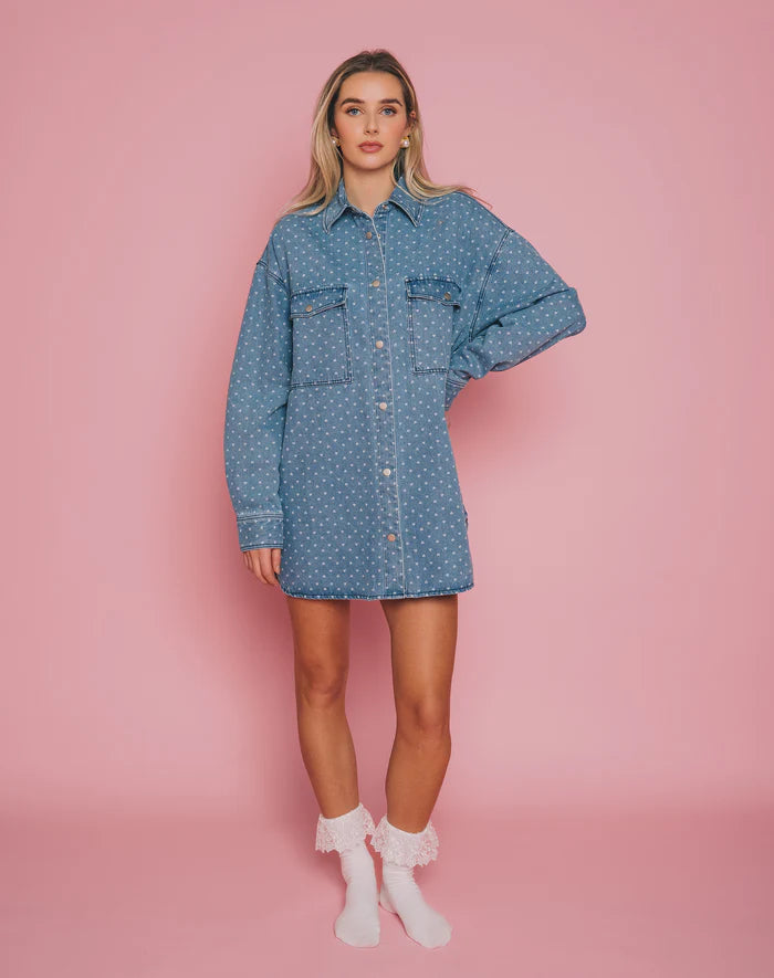 BRUNETTE THE LABEL | SHANIA DENIM JACKET WITH HEARTS | medium blue