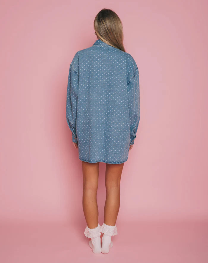 BRUNETTE THE LABEL | SHANIA DENIM JACKET WITH HEARTS | medium blue