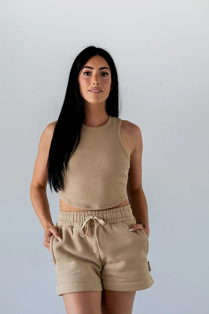 Essential Ribbed Crop Tank - Champagne