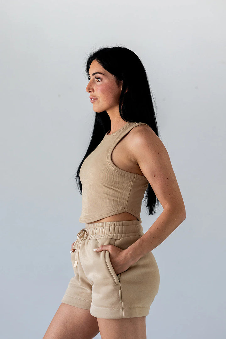 Essential Ribbed Crop Tank - Champagne