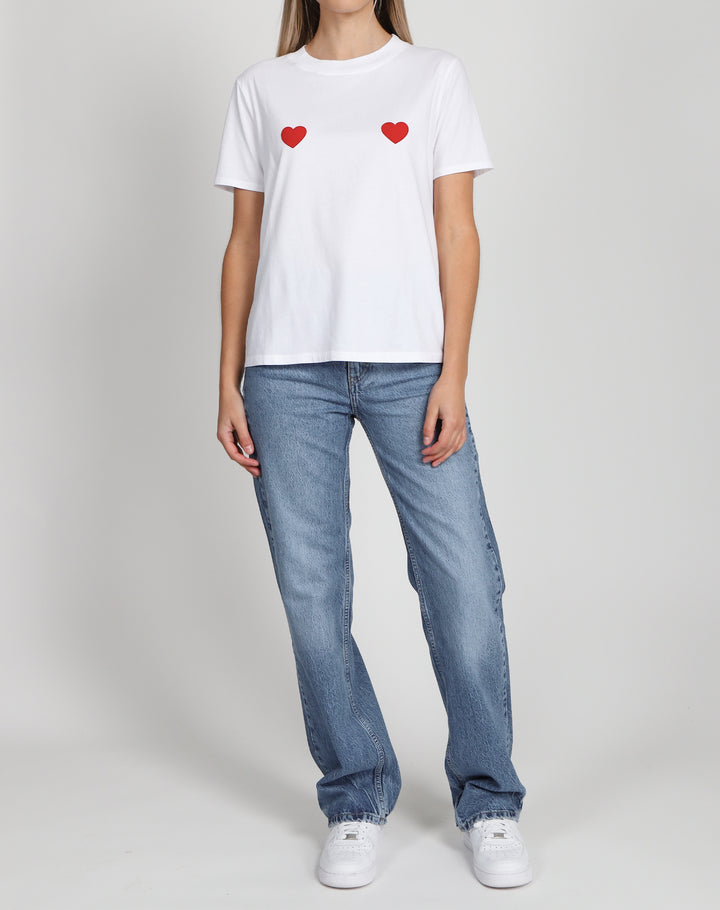 BRUNETTE THE LABEL | DOUBLE HEART CLASSIC TEE | WHITE/HOT PINK