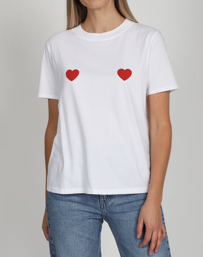BRUNETTE THE LABEL | DOUBLE HEART CLASSIC TEE | WHITE/HOT PINK
