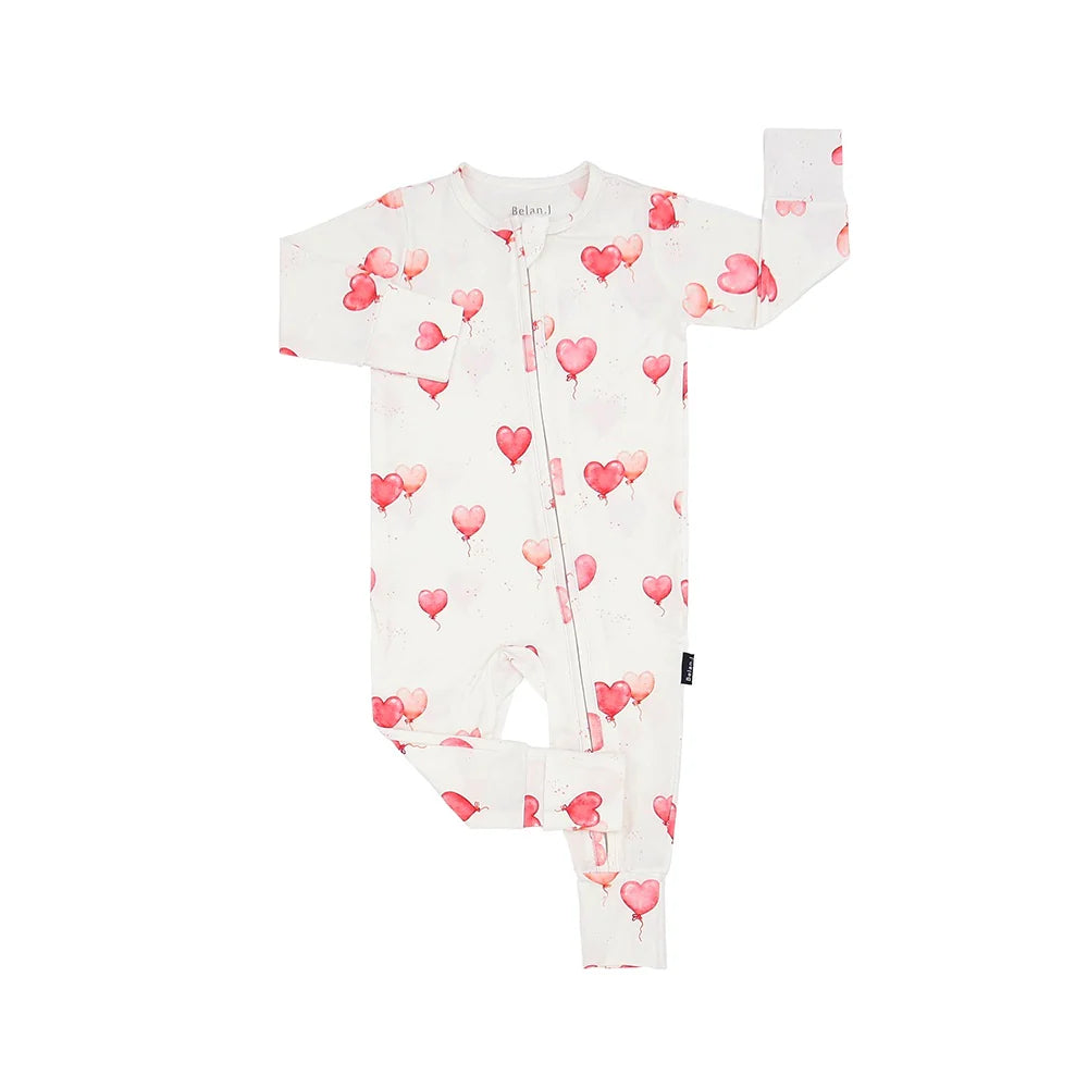Footless Zipper Sleeper with Fold-Over Cuffs | Heart Balloons
