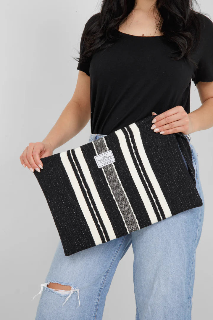 The Mercer Wet-Dry Bag | Large | black with ecru stripes