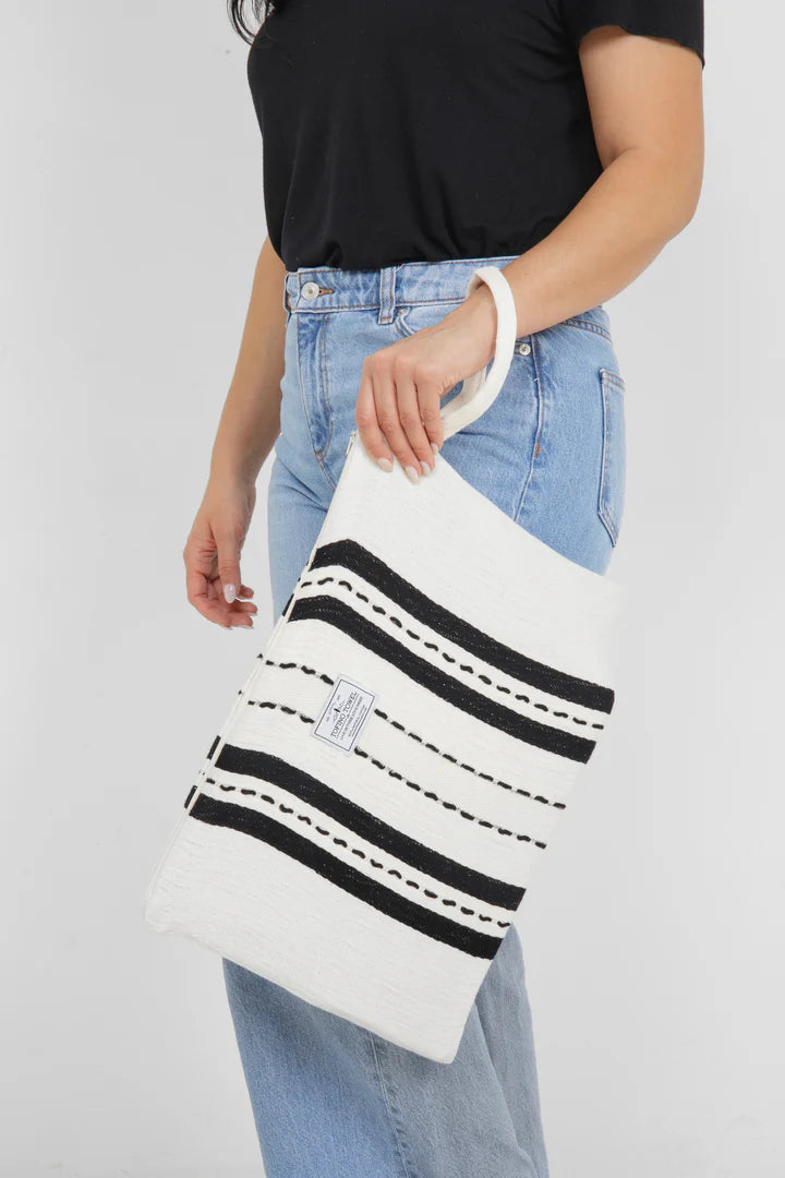 The Mercer Wet-Dry Bag | Large | ecru with black stripes