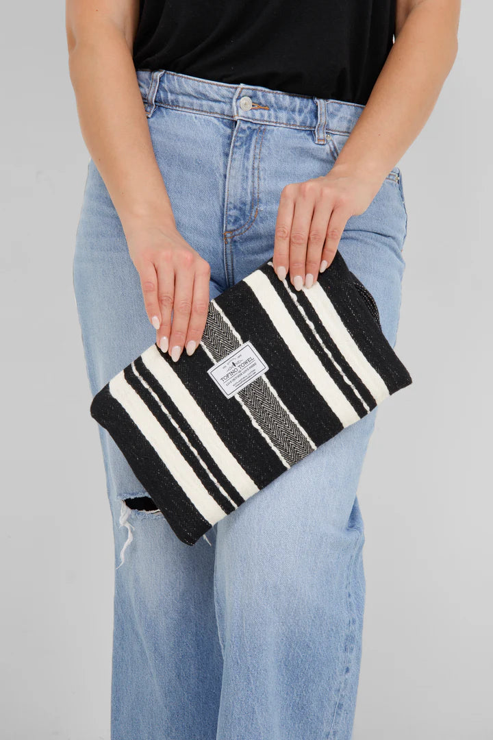 The Mercer Wet-Dry Bag | Small | black with ecru stripes