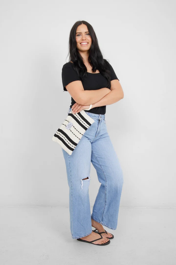 The Mercer Wet-Dry Bag | Small | ecru with black stripes