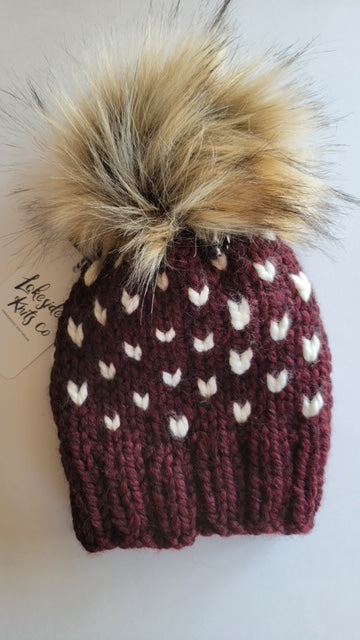 Knit Tiny Hearts Toque | merlot | handmade in Ontario Canada