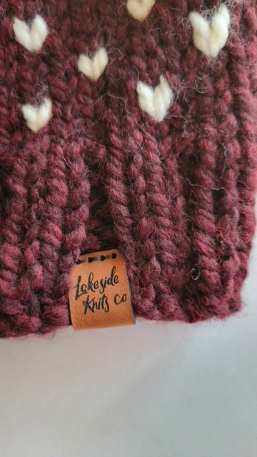 Knit Tiny Hearts Toque | merlot | handmade in Ontario Canada