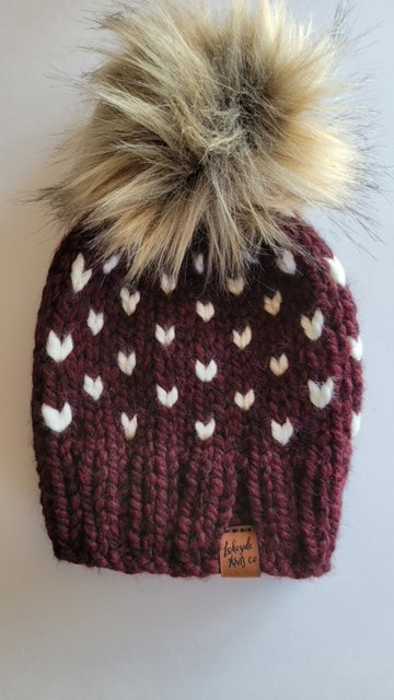Knit Tiny Hearts Toque | merlot | handmade in Ontario Canada