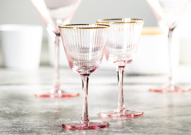 PINK COCKTAIL GLASS AND GOLD RIM