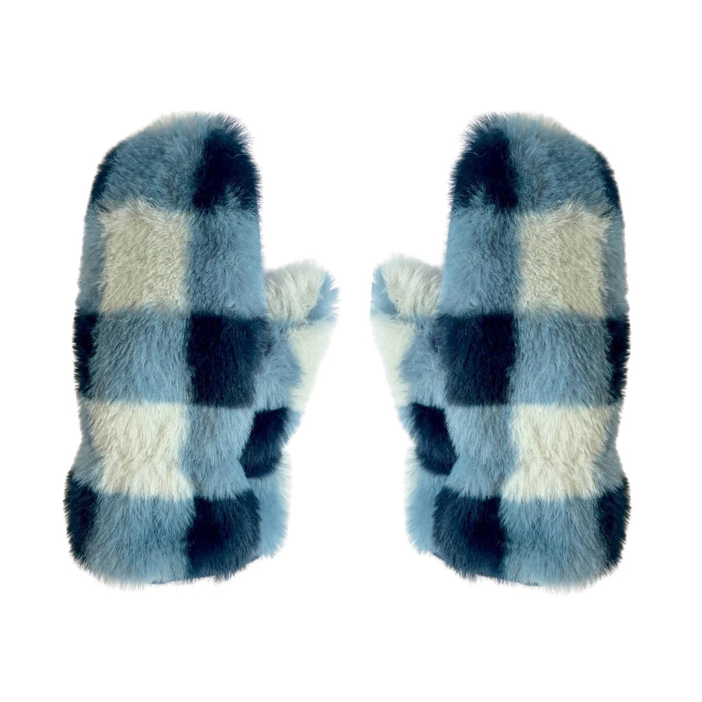 Furry Checked Mittens | 7-10 Years