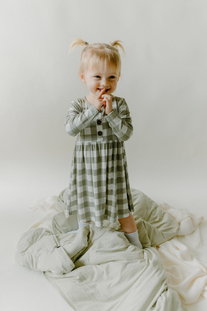 Long Sleeves Peplum Dress | sage plaid