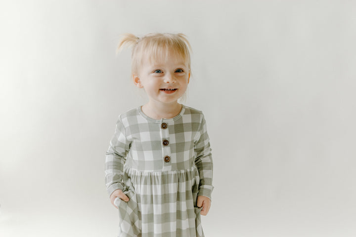 Long Sleeves Peplum Dress | sage plaid