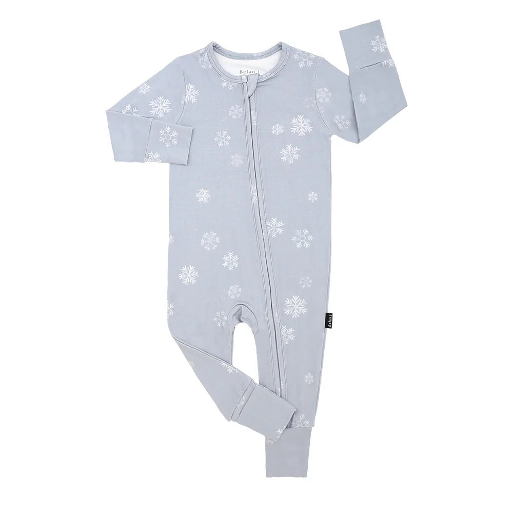 Belan J. | Bamboo Footless Zipper Sleeper with Fold-Over Cuffs | Snowflakes