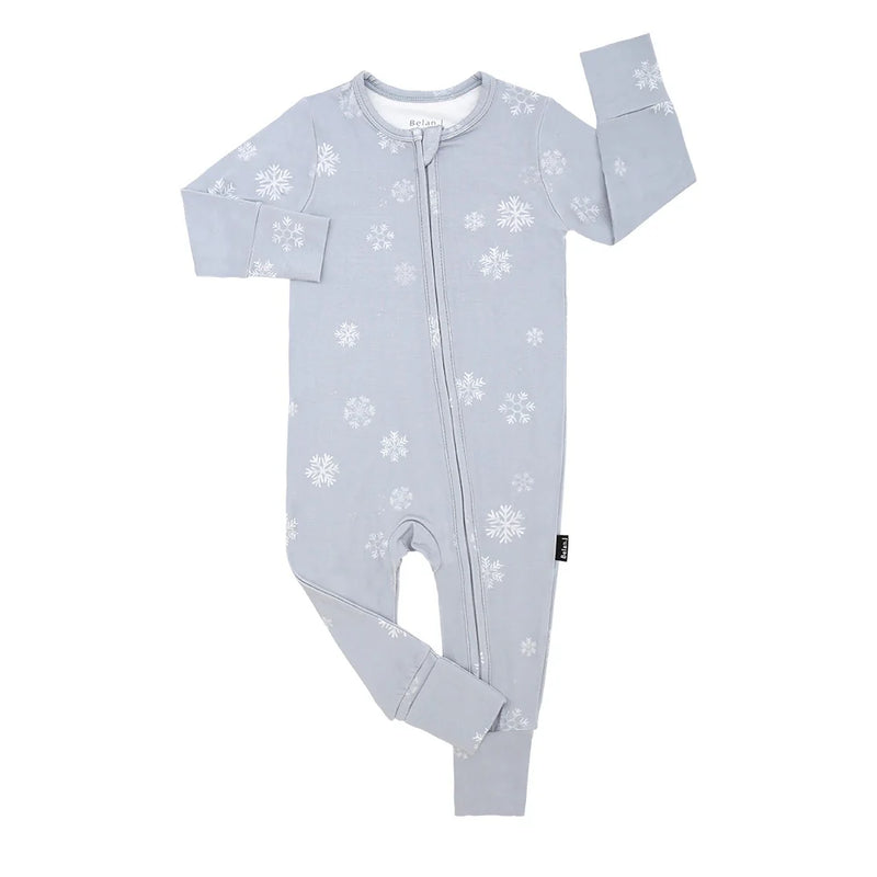 Footless Zipper Sleeper with Fold-Over Cuffs | Snowflakes