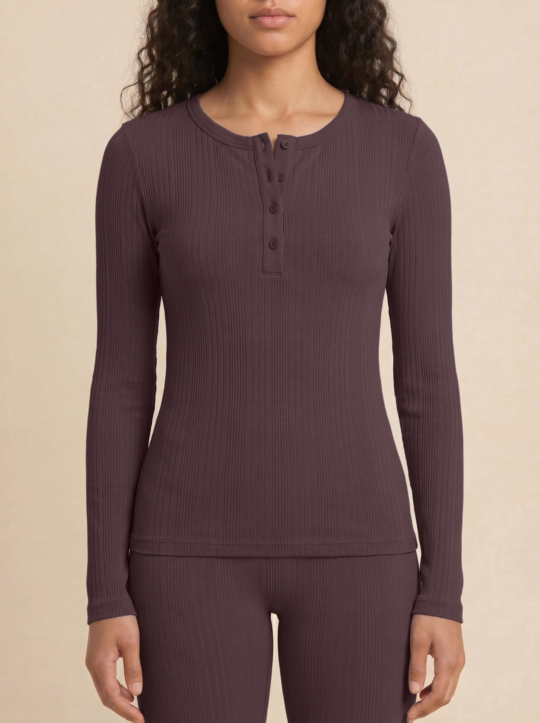 BOODY | Long Sleeve Henley Lounge Top | mulberry