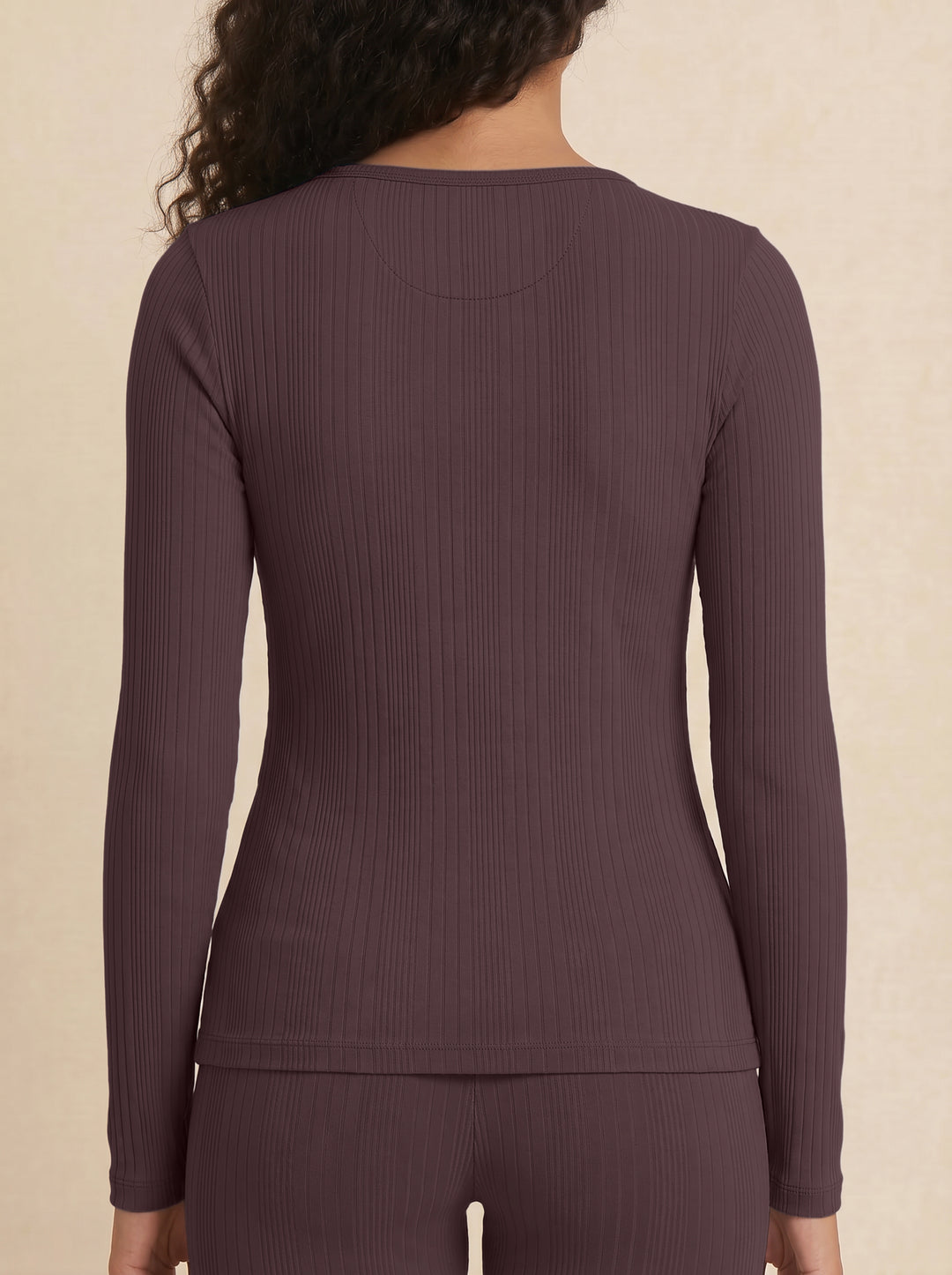 BOODY | Long Sleeve Henley Lounge Top | mulberry