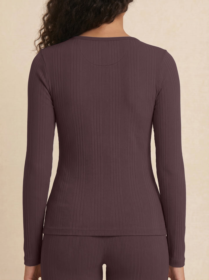 BOODY | Long Sleeve Henley Lounge Top | mulberry
