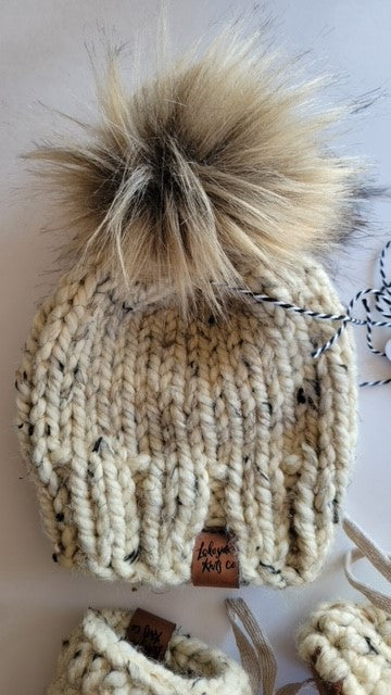 Knit Baby Hat & Bootie Gift Set | white speckled | handmade in Ontario Canada