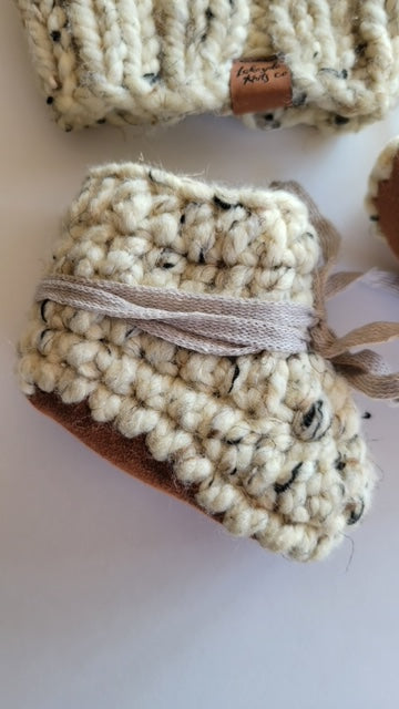 Knit Baby Hat & Bootie Gift Set | white speckled | handmade in Ontario Canada