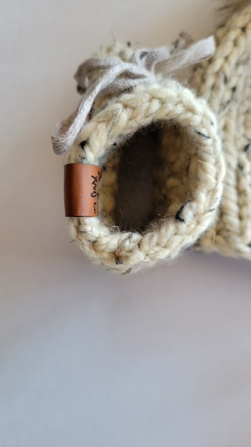 Knit Baby Hat & Bootie Gift Set | white speckled | handmade in Ontario Canada