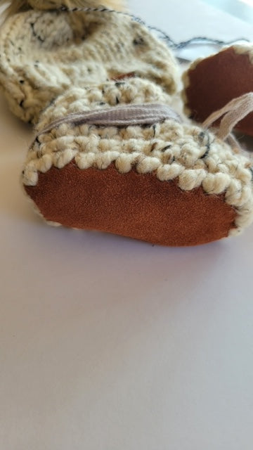 Knit Baby Hat & Bootie Gift Set | white speckled | handmade in Ontario Canada