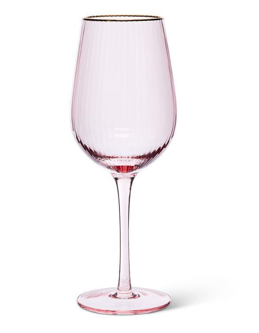 PINK WINE GLASS WITH GOLD RIM