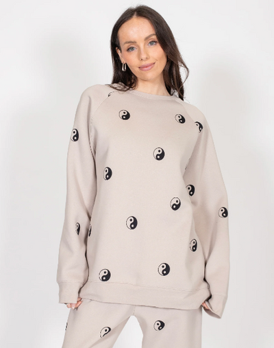 The "ALL OVER YIN YANG" Not Your Boyfriend's Crew Neck Sweatshirt | oyster