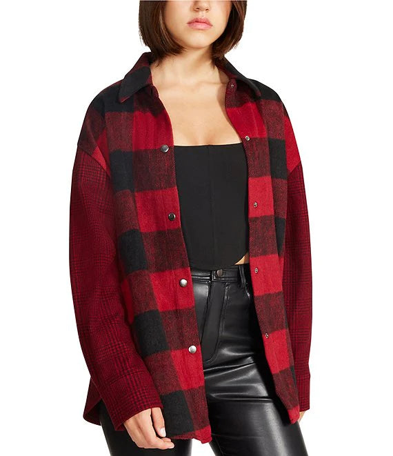 STEVE MADDEN | Sophia Blocked Shacket | Red