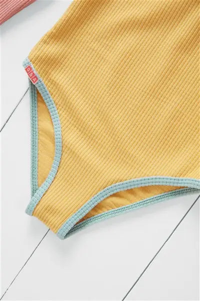 Ochre Ribbed Kids Long Sleeve Swimsuit