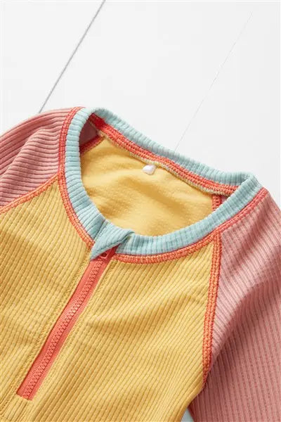 Ochre Ribbed Kids Long Sleeve Swimsuit