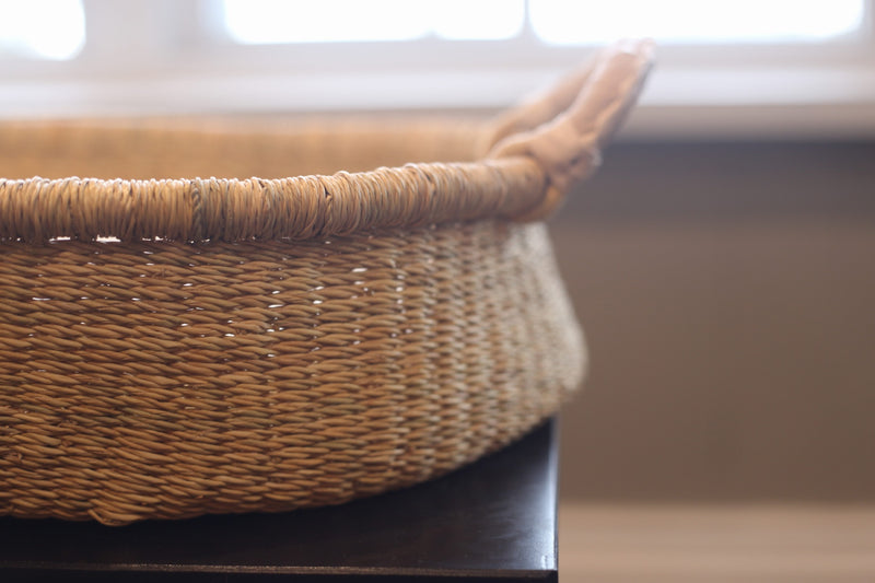 Woven Change Basket with Leather Handle