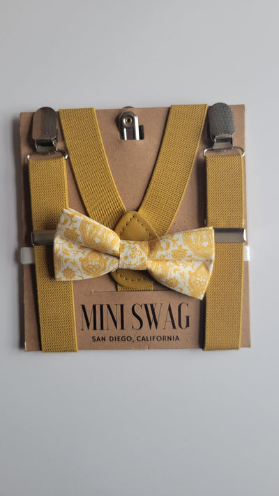 Mini Swag Mustard/Floral Bow Tie & Suspenders | Baby 0-2