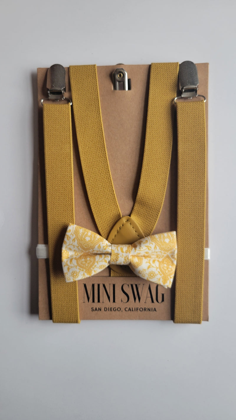 Mini Swag Mustard/Floral Bow Tie & Suspenders | Youth 6-12