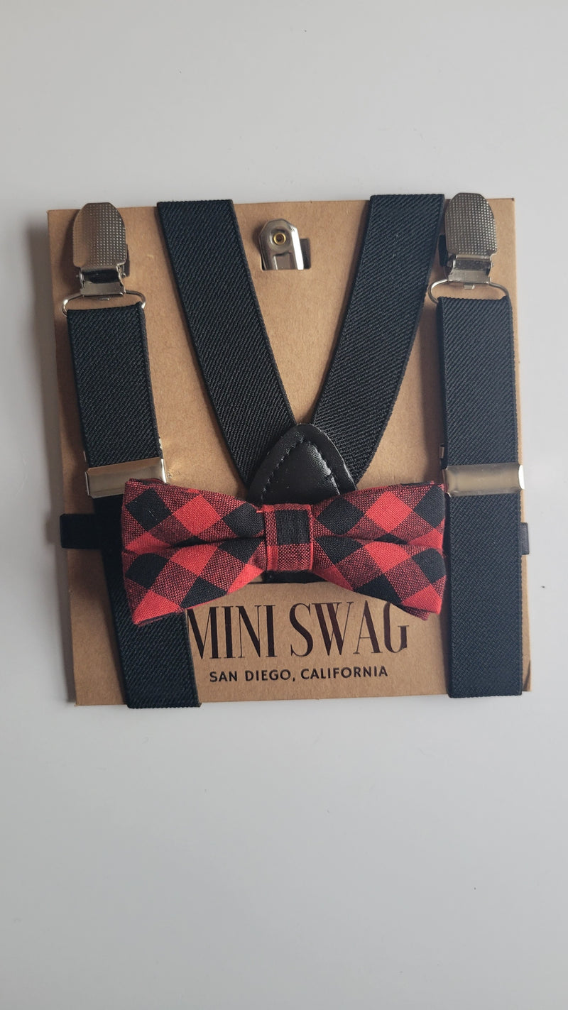 Mini Swag Black/Buffalo Plaid Bow Tie & Suspenders | Toddler 2-5