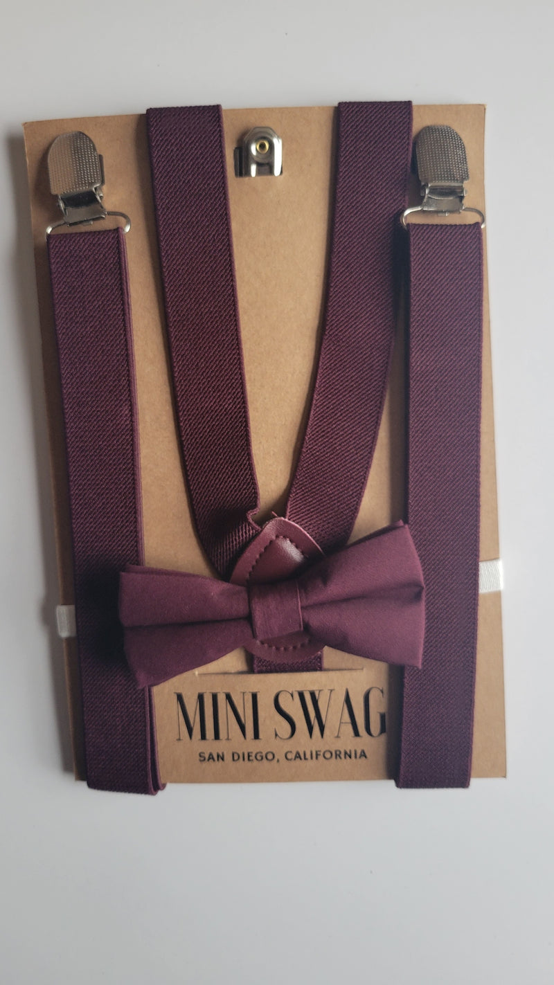 Mini Swag Wine Bow Tie & Suspenders | Youth 6-12