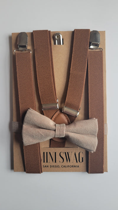 Mini Swag Coffee Bow Tie & Suspenders | Youth 6-12