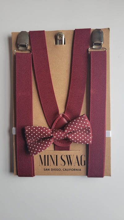Mini Swag Burgundy/Dot Bow Tie & Suspenders | Youth 6-12