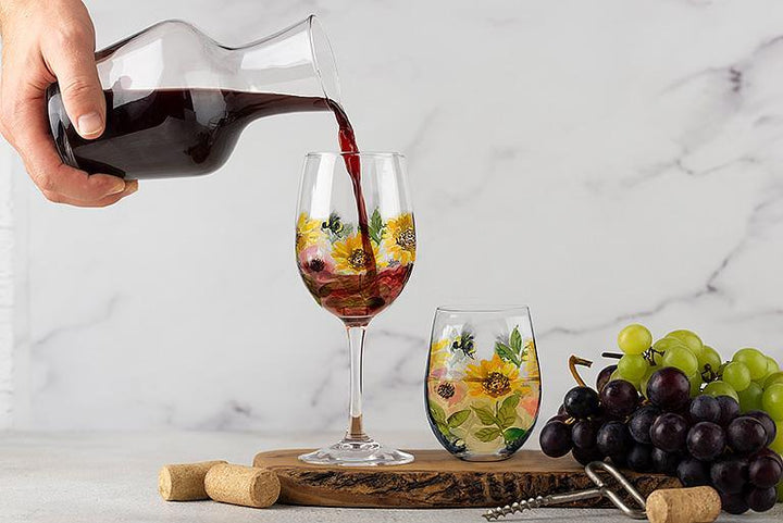 Sunflowers & Bees Stemless Wine Glass