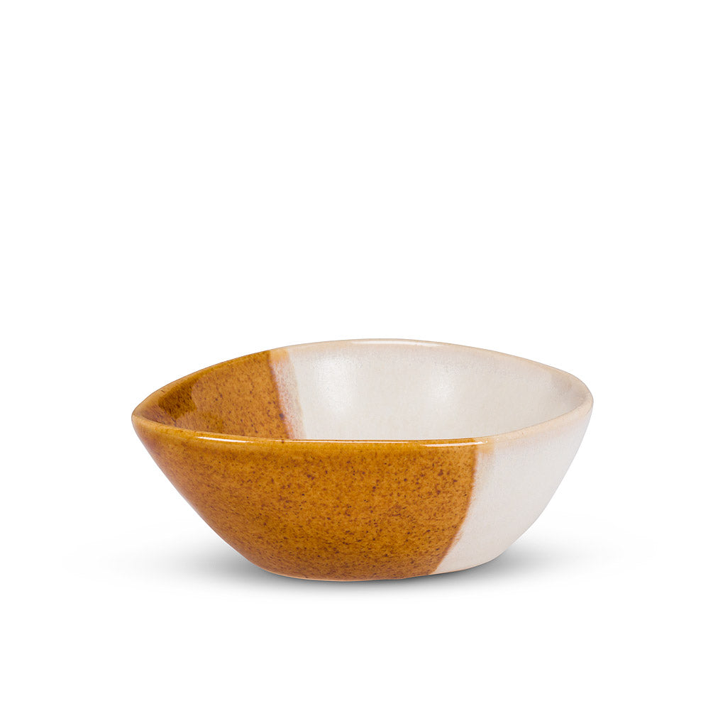 Teardrop Dip Bowl - Matte White/Brown
