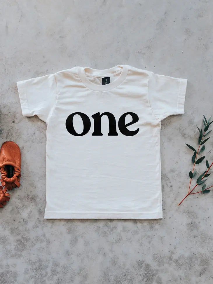 'One' Modern Birthday Tee (Cream)