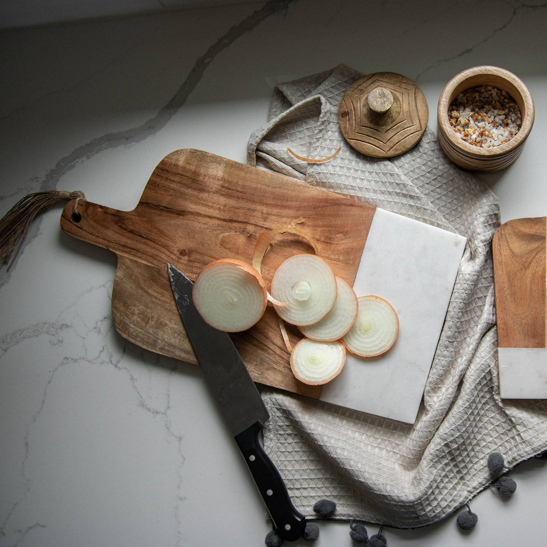Lawson Cutting Board - White Marble & Acacia Wood