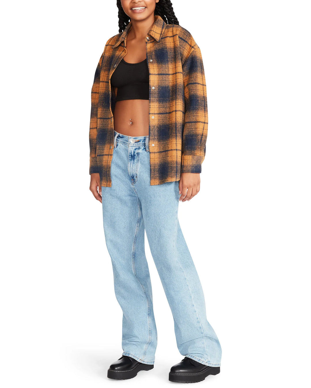 STEVE MADDEN | Sophia Plaid Shacket | Peacoat Navy