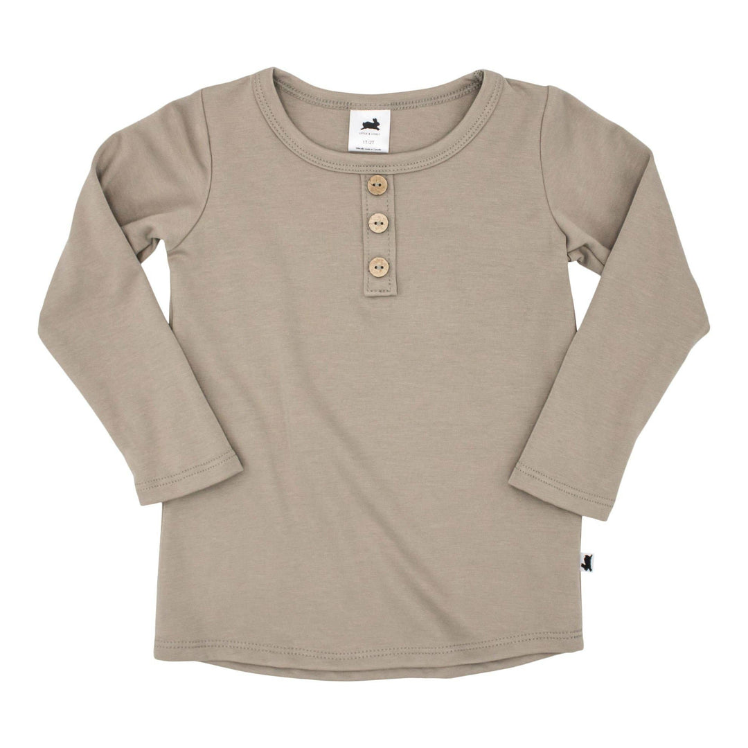 Kid's Bamboo/Cotton Long Sleeved Henley - Stone
