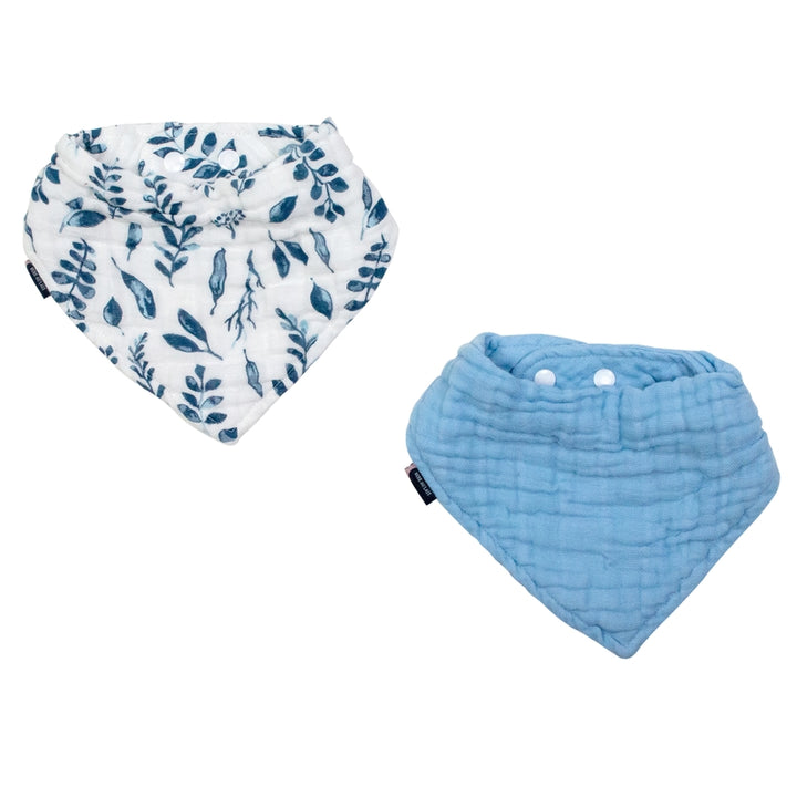 Blue Leaves & Cornflower Classic Muslin Bandana Bib Set