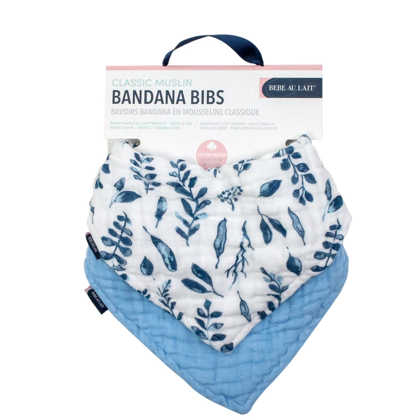 Blue Leaves & Cornflower Classic Muslin Bandana Bib Set